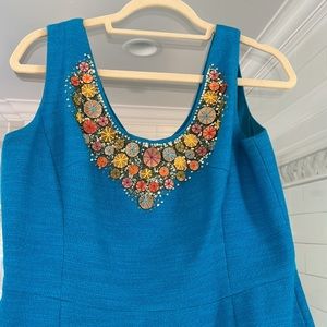 Milly cotton linen turquoise fitted dress